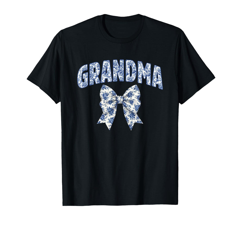 Grandma Coquette Toile Blue Bow T-Shirt - Casual Everyday Wear Men Women - T-Shirt, Sweatshirt, Hoodie