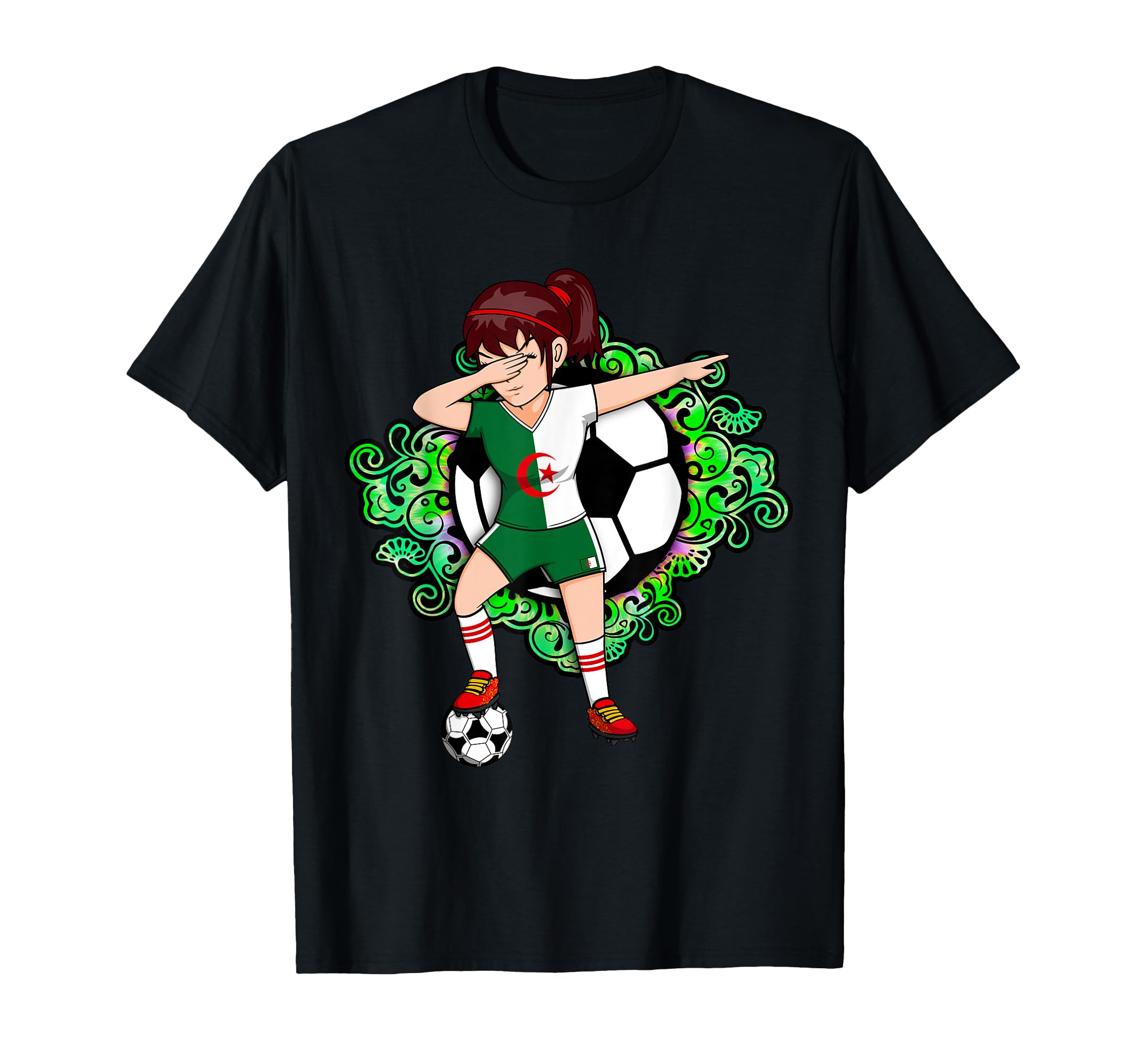 Dabbing Soccer Algeria Jersey Floral T-Shirt - Custom Art Print Men Women - T-Shirt, Sweatshirt, Hoodie