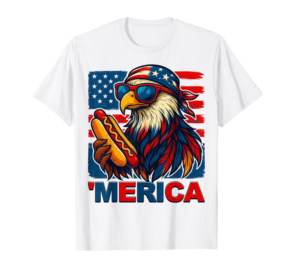 Funny Merica Eagle Hotdog Usa Flag T-Shirt - Minimalist Print Men Women - T-Shirt, Sweatshirt, Hoodie