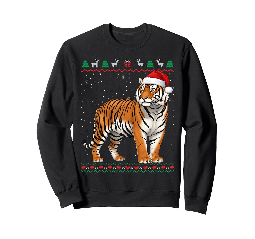Tiger Wearing Santa Hat Funny Ugly Sweatshirt - Novelty Apparel Men Women - T-Shirt, Sweatshirt, Hoodie