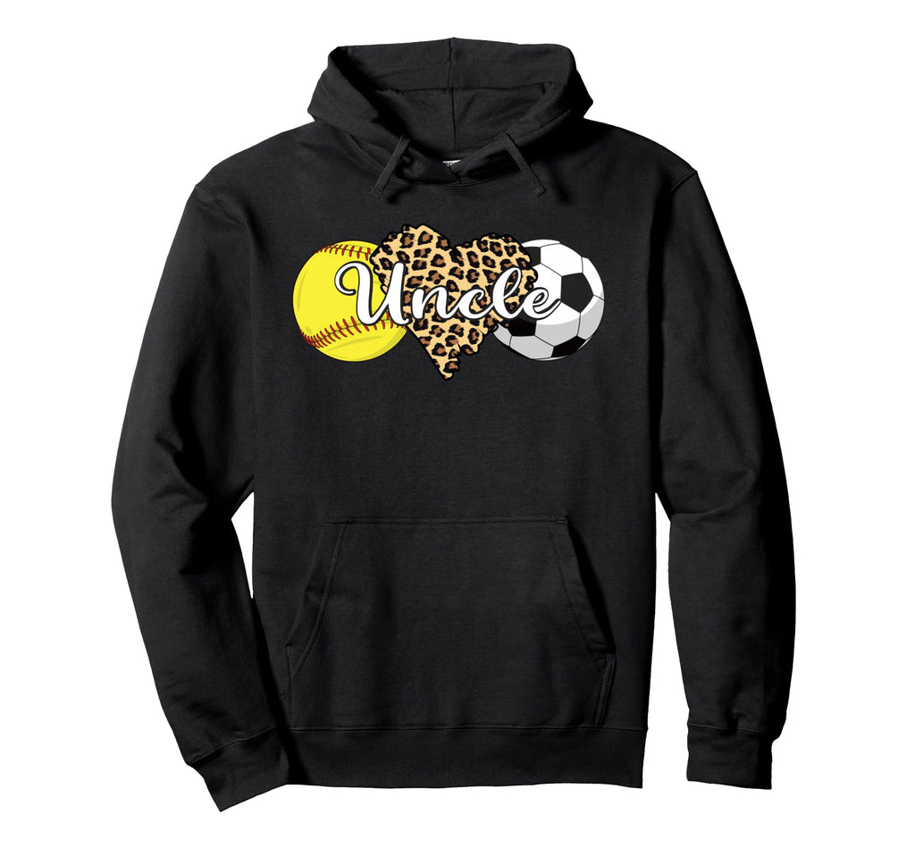 Uncle Softball Soccer Leopard Heart Hoodie - Minimalist Print for Adults - T-Shirt, Sweatshirt, Hoodie