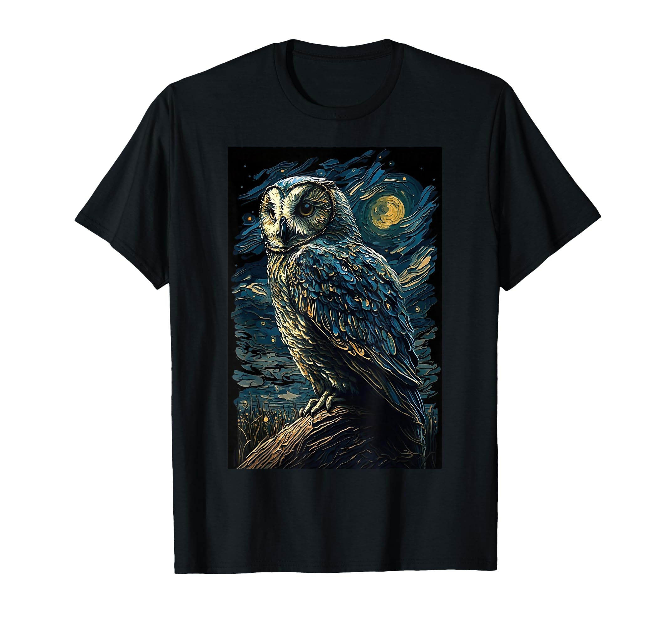 Owl Starry Night Van Gogh Birds Lover T-Shirt - Minimalist Print Unisex - T-Shirt, Sweatshirt, Hoodie