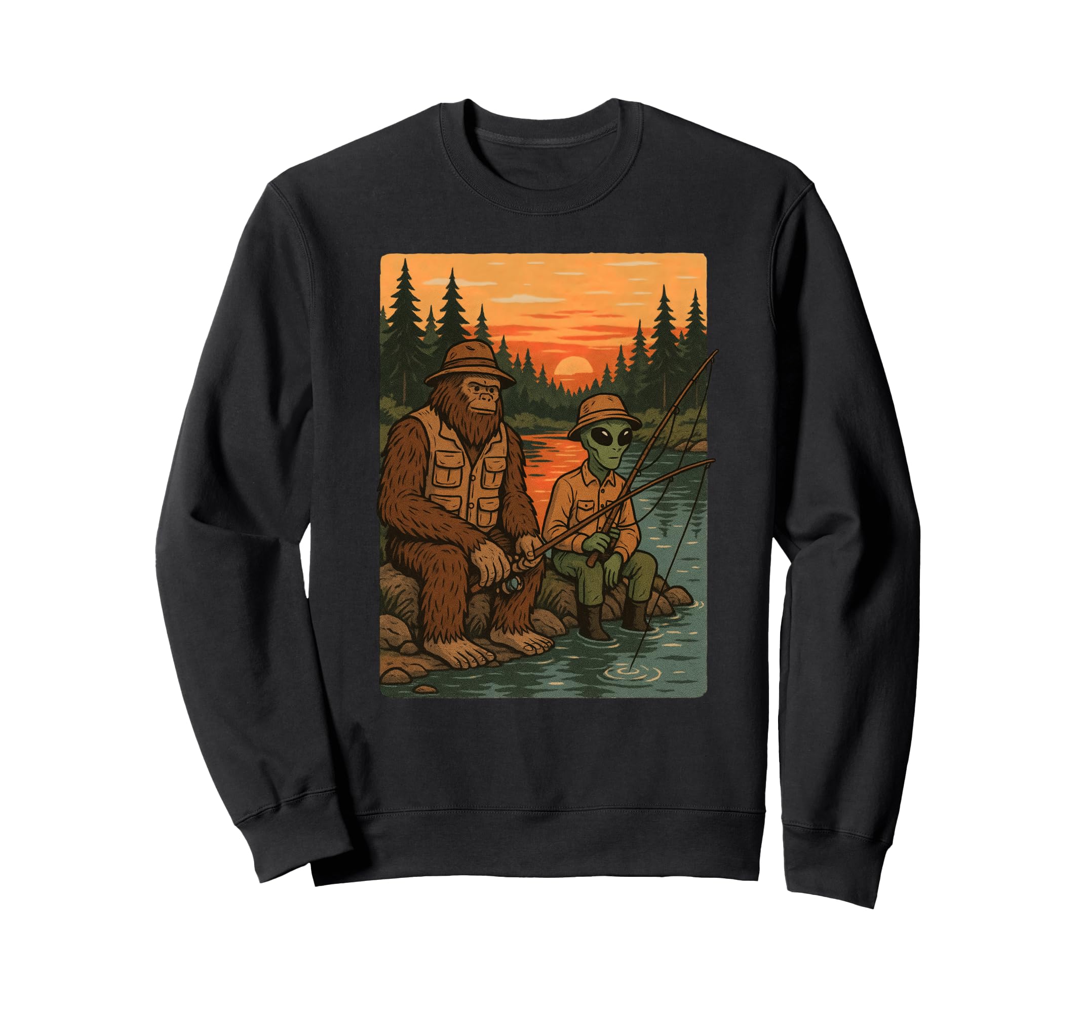 Funny Bigfoot Alien Fishing Sweatshirt - Streetwear Style for Adults - T-Shirt, Sweatshirt, Hoodie