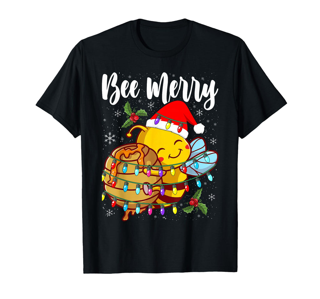 Bee Wears Santa Hat Lights T-Shirt - Unique Graphic Unisex - T-Shirt, Sweatshirt, Hoodie