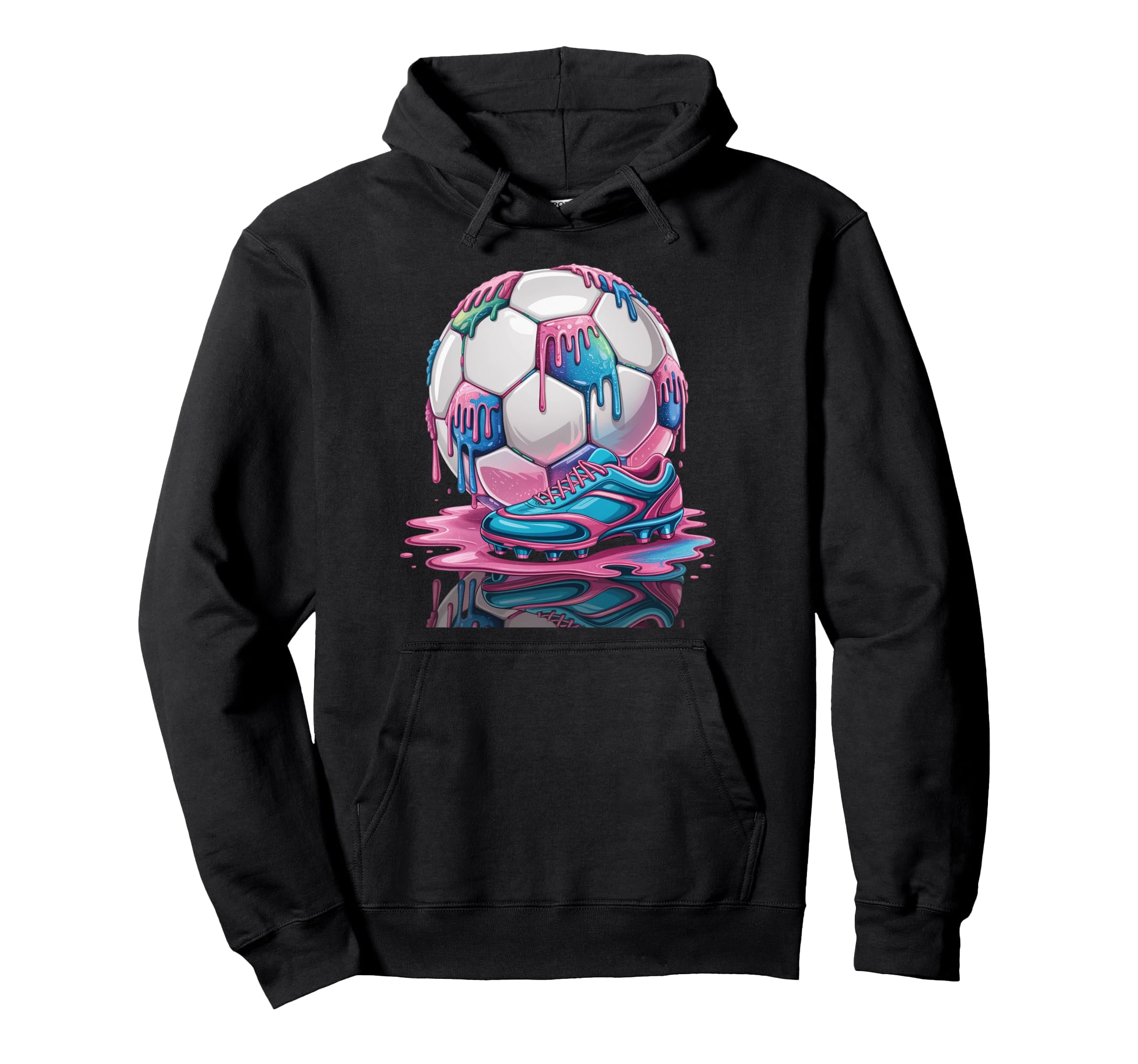 Soccer Ball Drip Ice Cream Drip Hoodie - Fun Novelty Design for Adults - T-Shirt, Sweatshirt, Hoodie