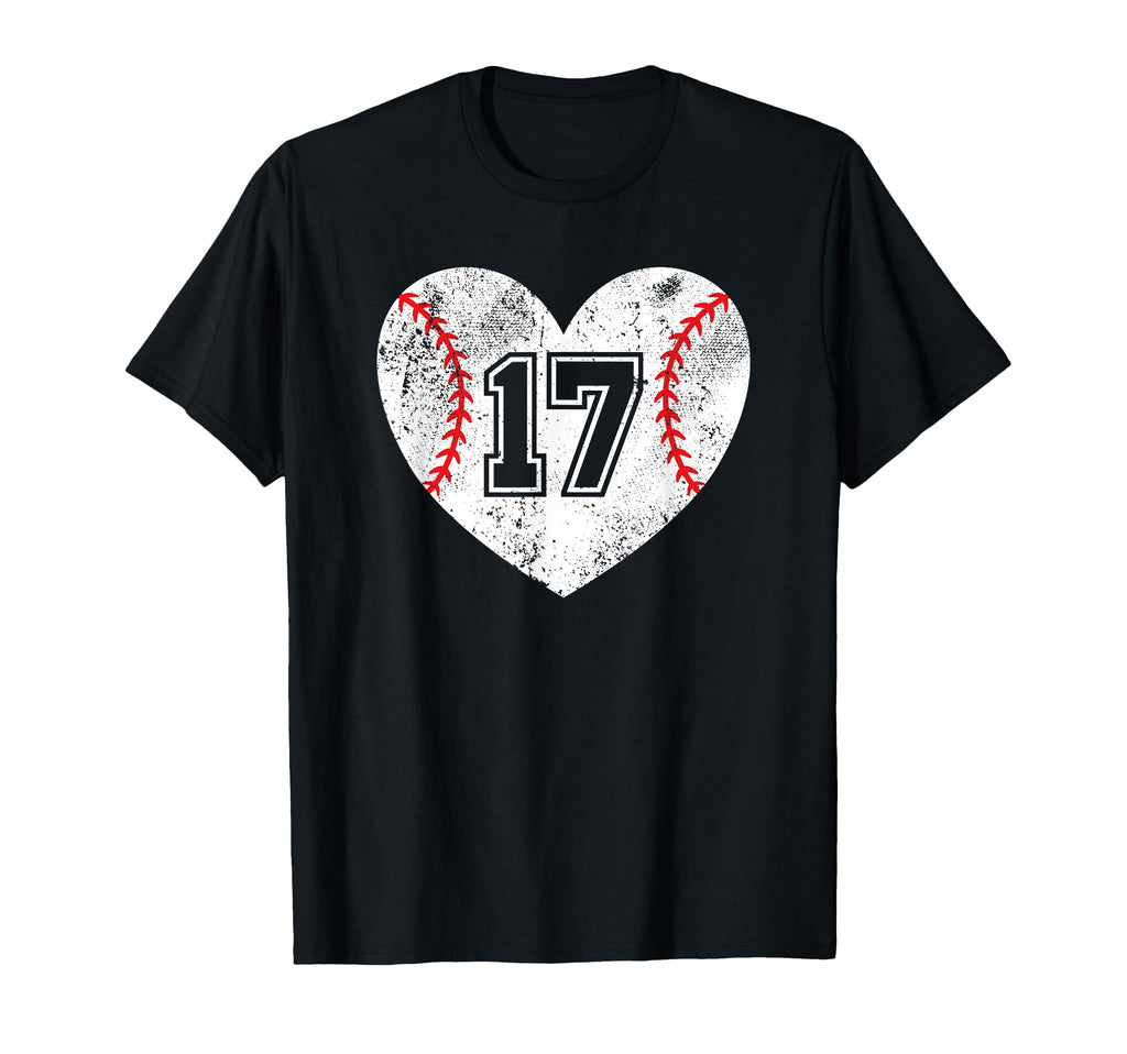 Baseball Heart Player 17 Baseball Mom T-Shirt - Novelty Apparel for Adults - T-Shirt, Sweatshirt, Hoodie