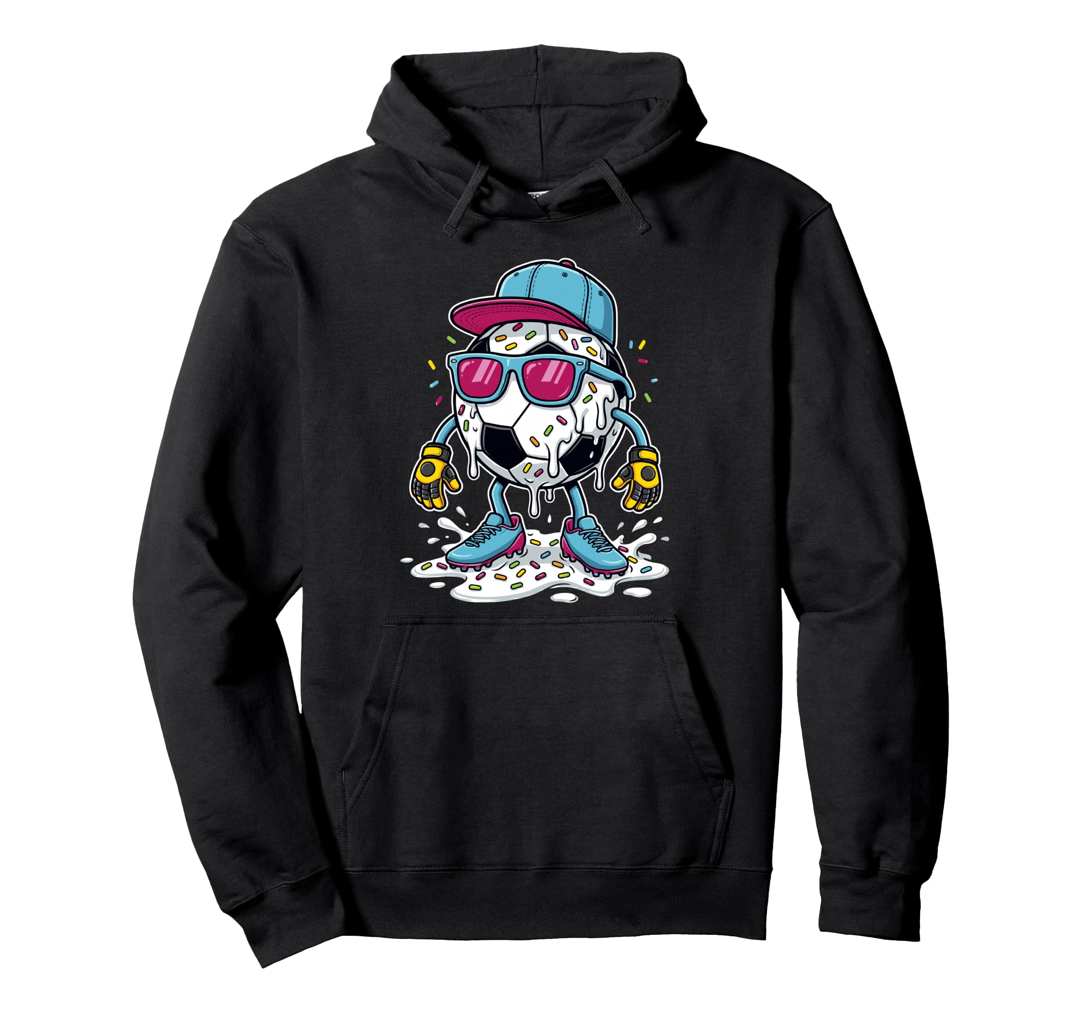 Soccer Ball Melting Ice Cream Drip Hoodie - Trendy Graphic for Adults - T-Shirt, Sweatshirt, Hoodie