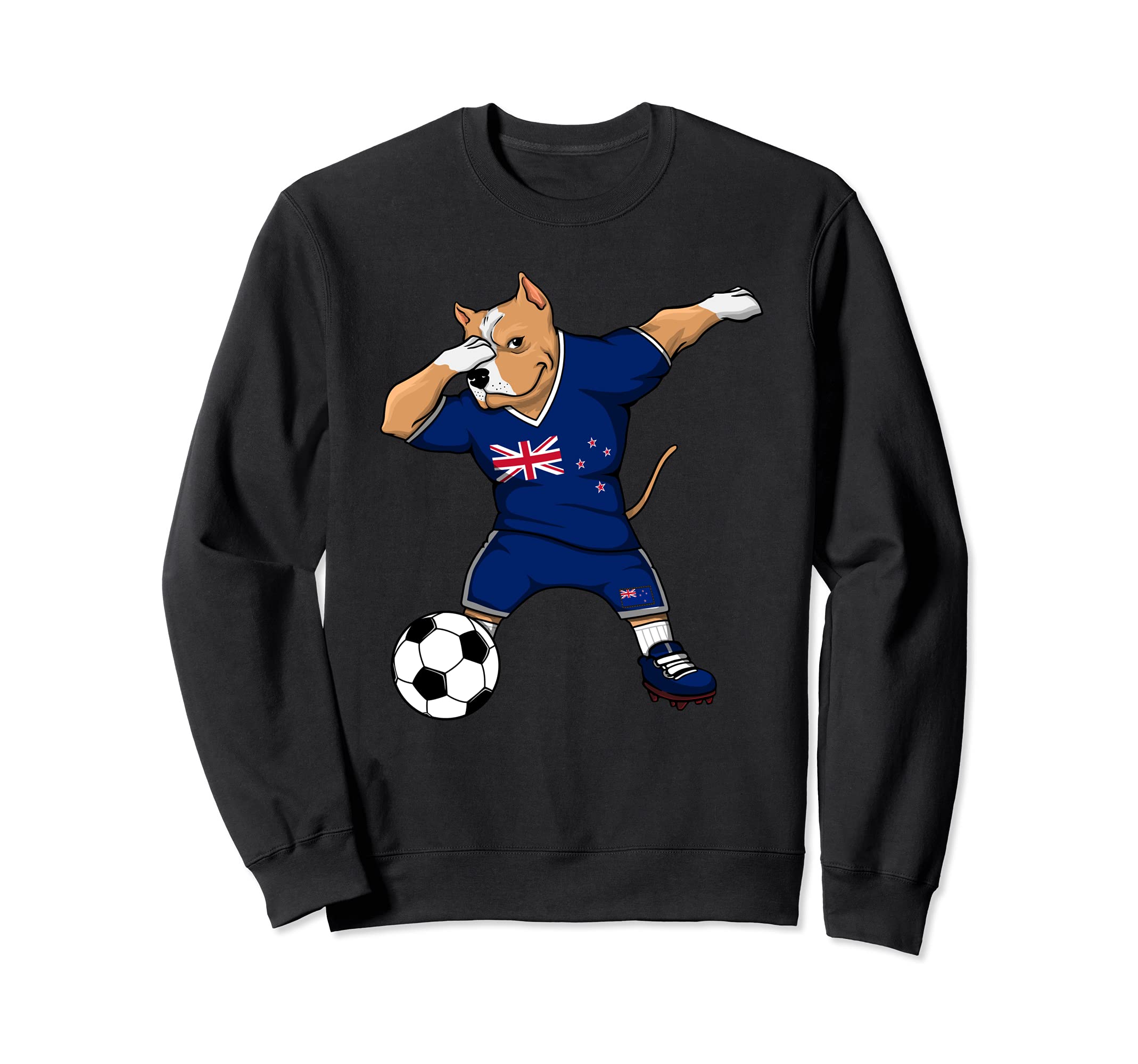Dabbing Pitbull Dog New Zealand Soccer Sweatshirt - Unique Graphic Unisex - T-Shirt, Sweatshirt, Hoodie