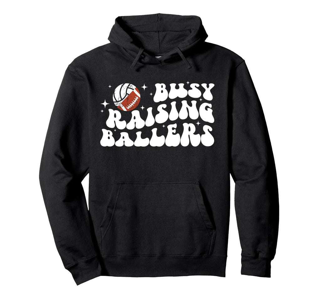Busy Raising Ballers Volleyball Football Hoodie - Minimalist Print Unisex - T-Shirt, Sweatshirt, Hoodie