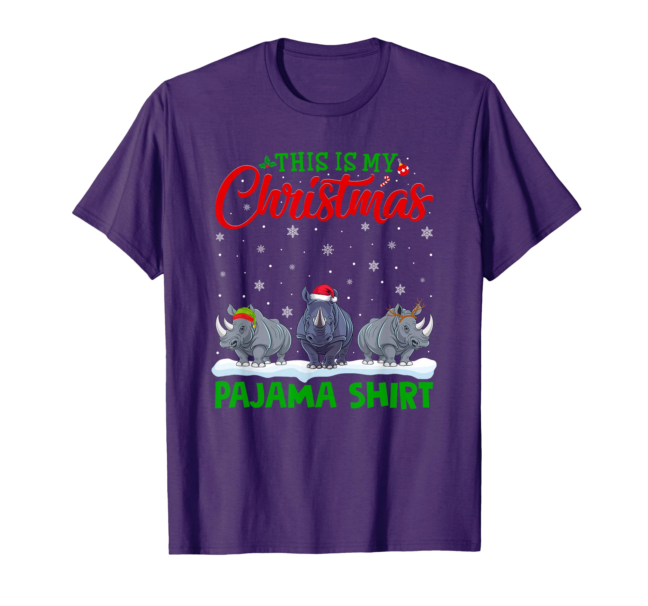 Santa Hat Reindeer Rhino Pajama T-Shirt - Trendy Graphic for Adults - T-Shirt, Sweatshirt, Hoodie