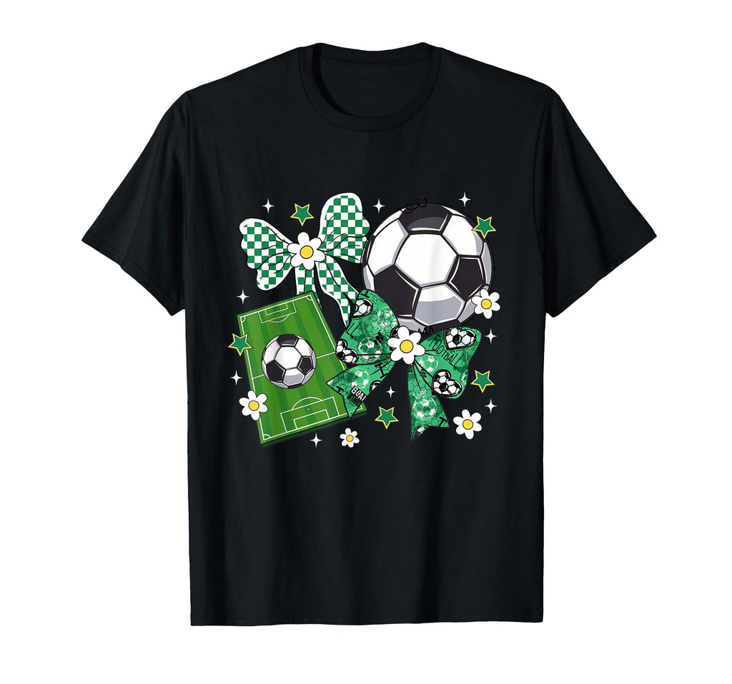 Bow Soccer Checkered Flowers Soccer Lovers T-Shirt - Trendy Graphic Unisex - T-Shirt, Sweatshirt, Hoodie