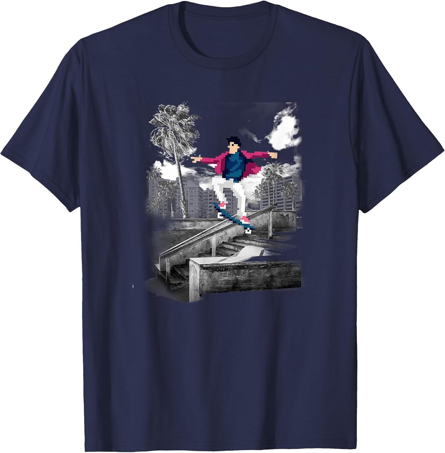 Pixel Art Skater Grinding - Adult & Kids T-Shirts, Sweatshirts & Hoodies apparel design preview 1