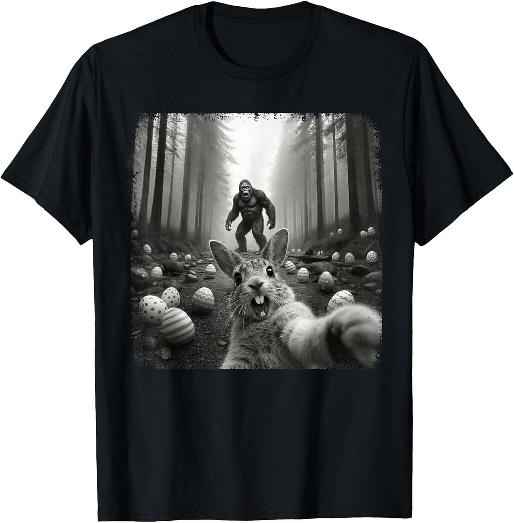 Bunny Selfie with Bigfoot Funny Easter Men Women - Adult & Kids T-Shirts, Sweatshirts & Hoodies apparel design preview 1