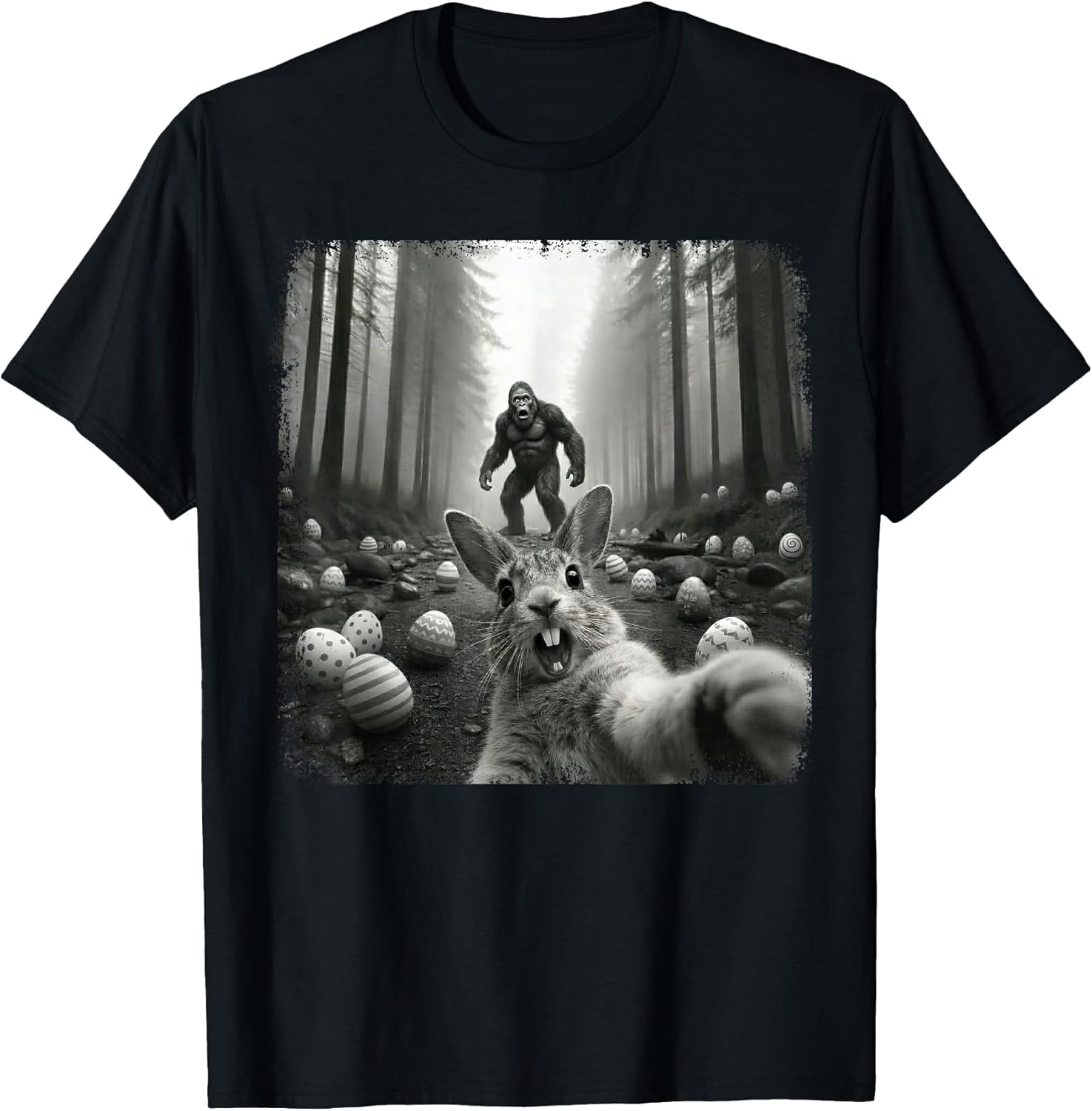 Bunny Selfie with Bigfoot Funny Easter Men Women - Adult & Kids T-Shirts, Sweatshirts & Hoodies apparel design preview 1
