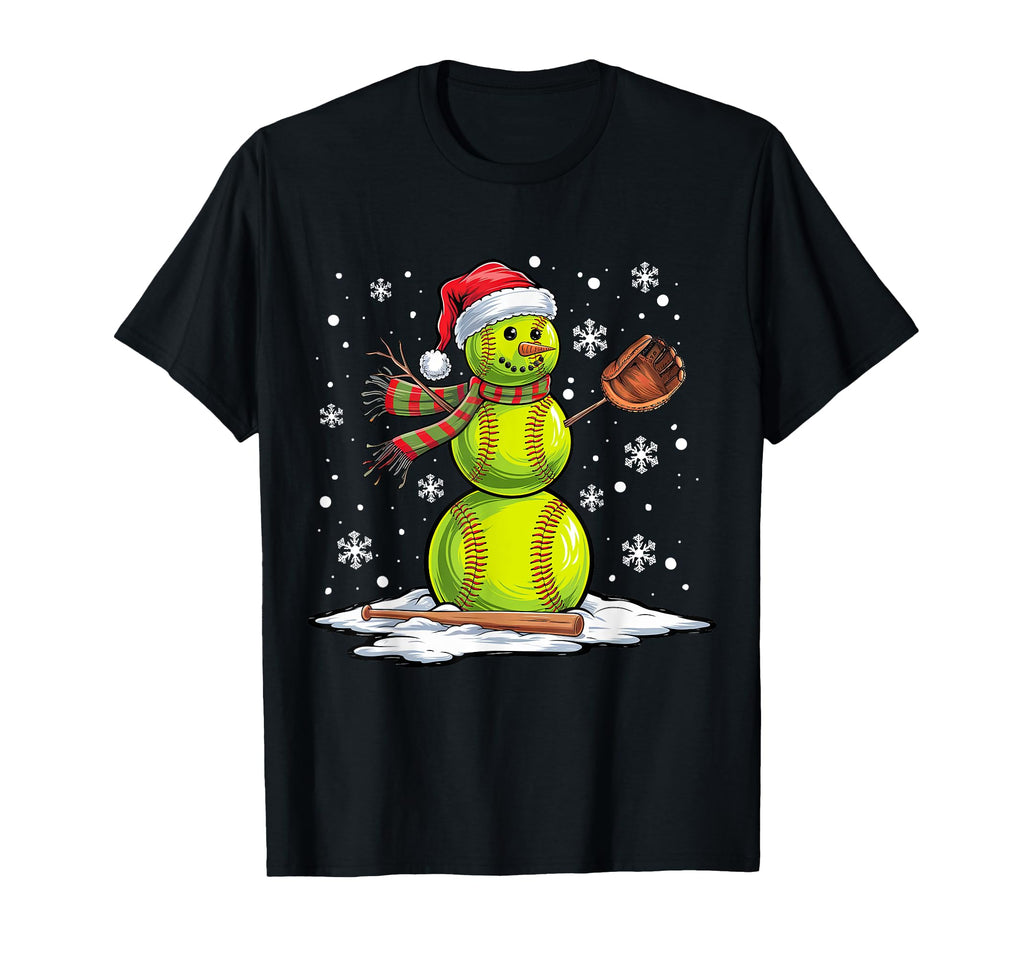 Softball Snowman Softball Player Santa T-Shirt - Aesthetic Graphic Unisex - T-Shirt, Sweatshirt, Hoodie