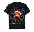 Highland Cow Lights Santa Hat Pajama T-Shirt - Minimalist Print Men Women - T-Shirt, Sweatshirt, Hoodie