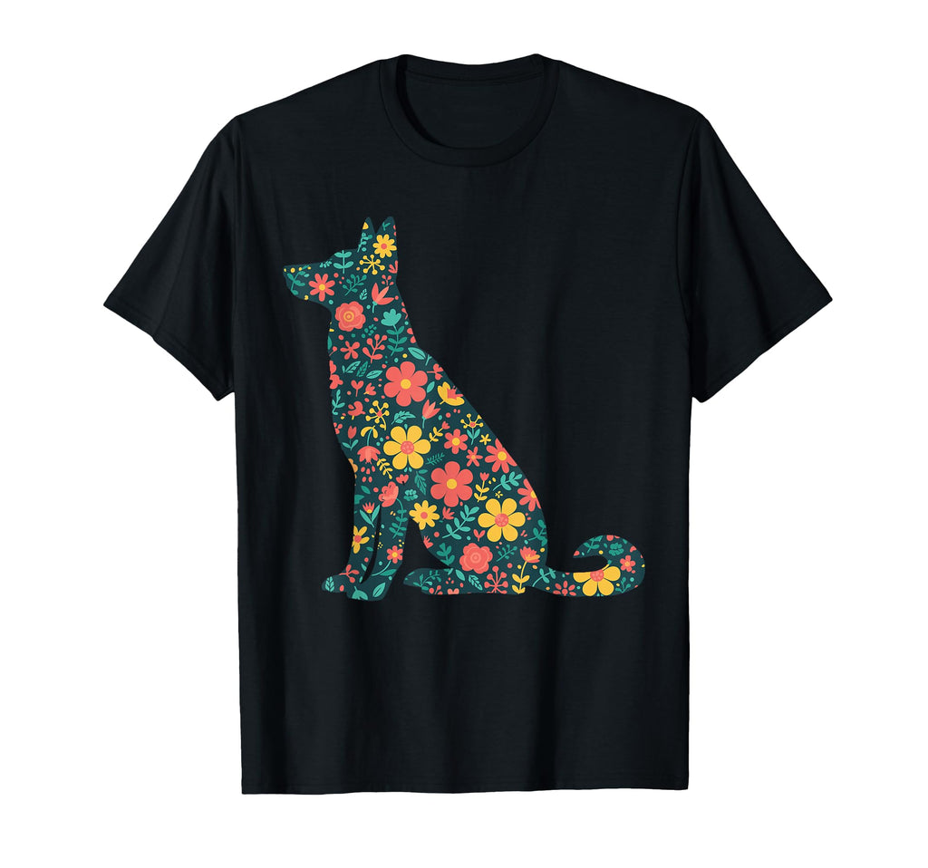 Floral German Shepherd Dog Mom T-Shirt - Minimalist Print for Adults - T-Shirt, Sweatshirt, Hoodie