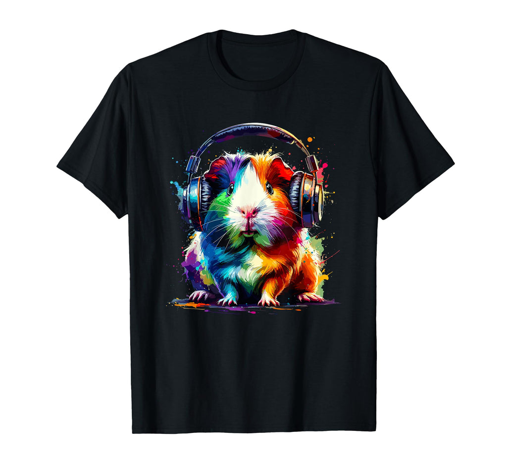 Colorful Splash Art Headphones Guinea T-Shirt - Novelty Apparel Men Women - T-Shirt, Sweatshirt, Hoodie