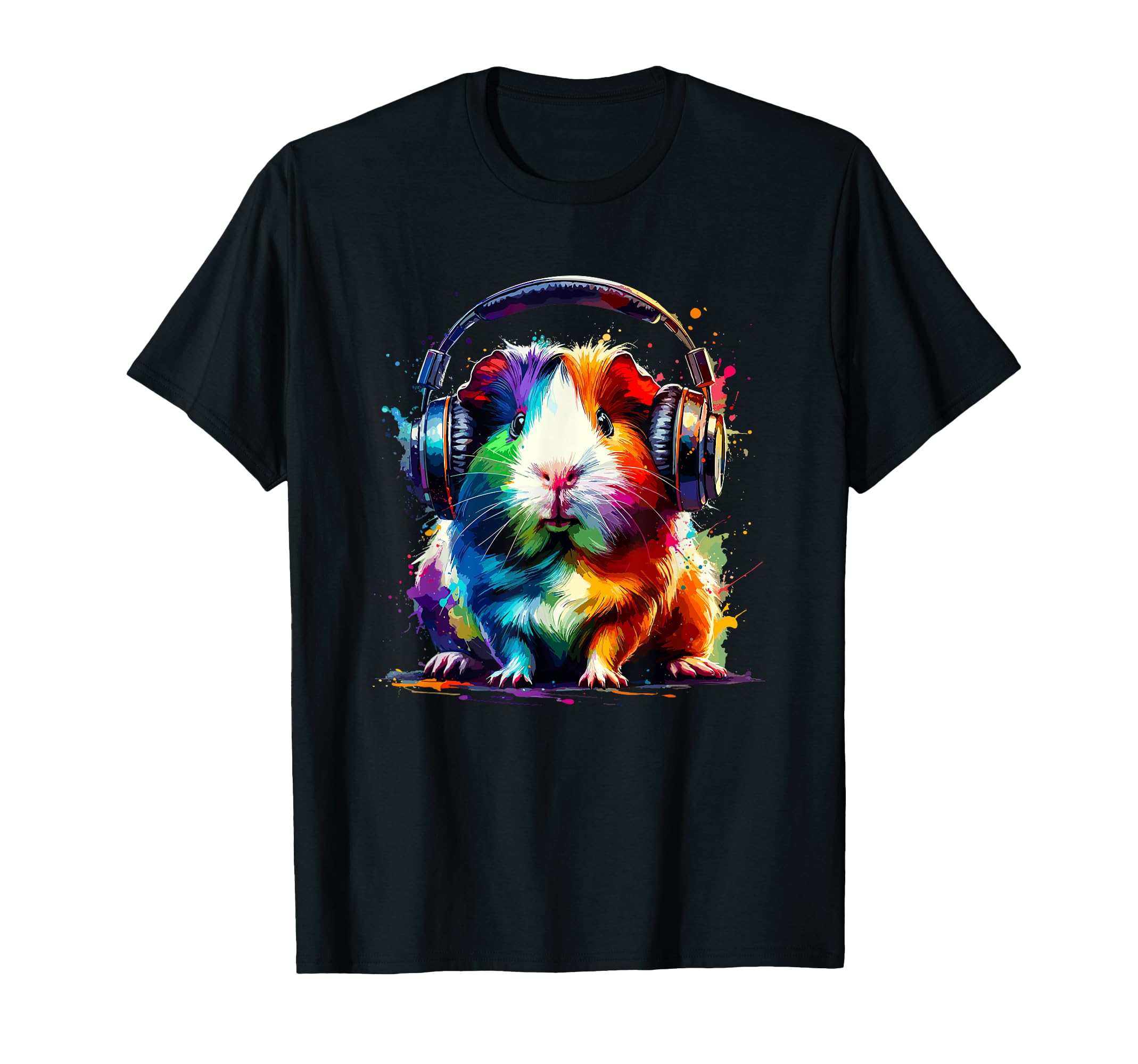 Colorful Splash Art Headphones Guinea T-Shirt - Novelty Apparel Men Women - T-Shirt, Sweatshirt, Hoodie