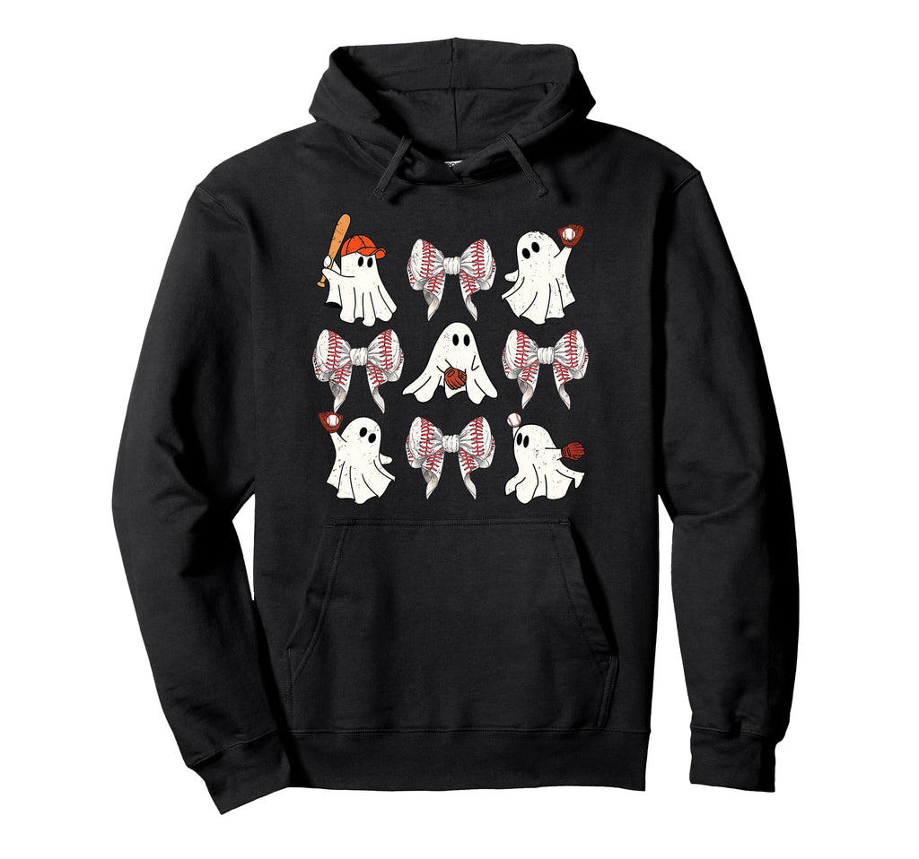 Halloween Baseball Ghosts Baseball Hoodie - Casual Everyday Wear Unisex - T-Shirt, Sweatshirt, Hoodie
