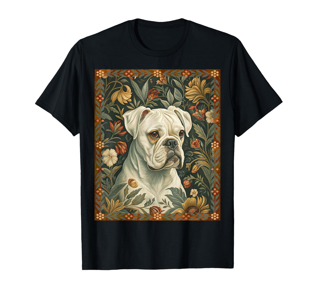 White Boxer Dog William Morris T-Shirt - Minimalist Print Men Women - T-Shirt, Sweatshirt, Hoodie