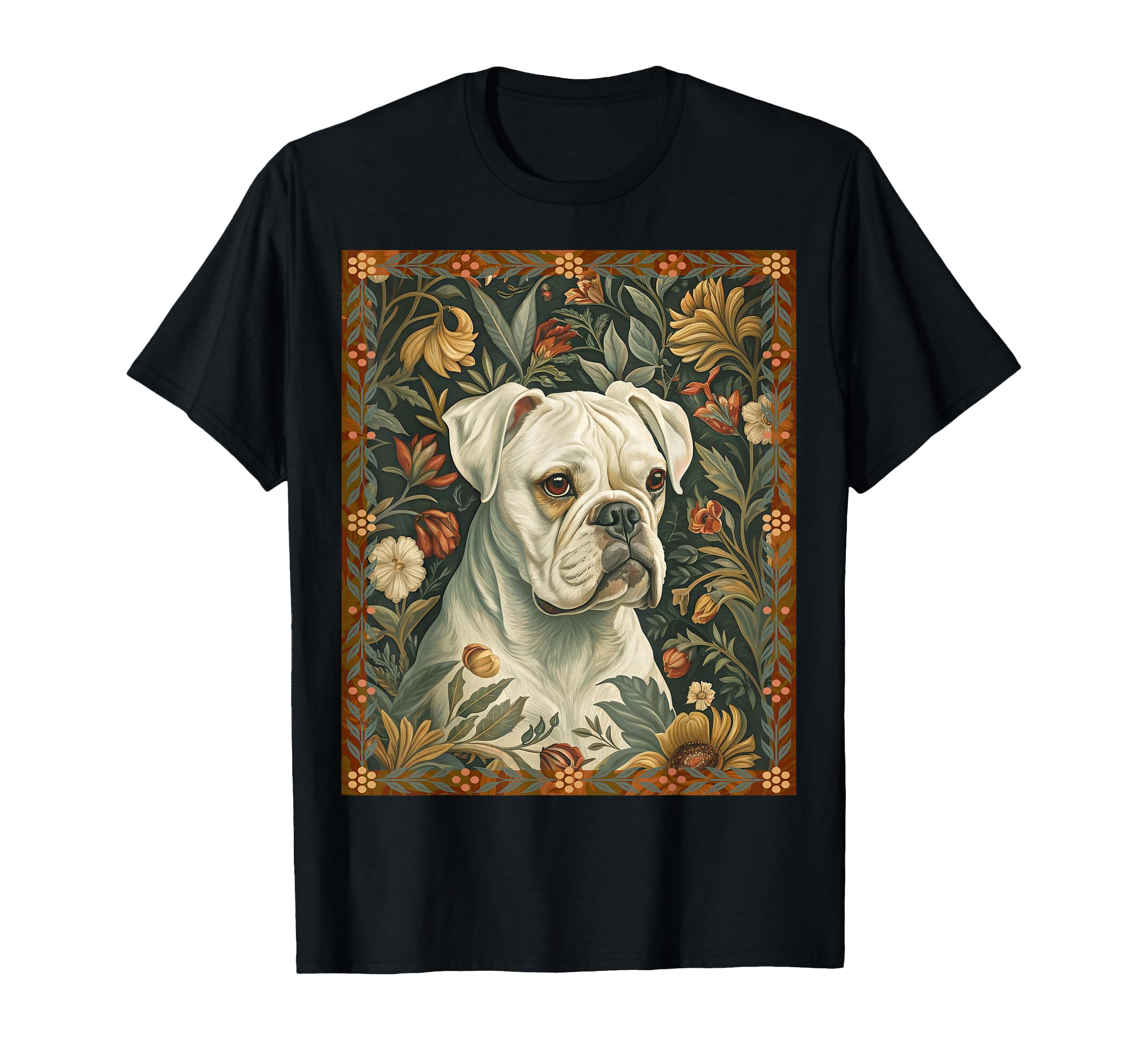 White Boxer Dog William Morris T-Shirt - Minimalist Print Men Women - T-Shirt, Sweatshirt, Hoodie
