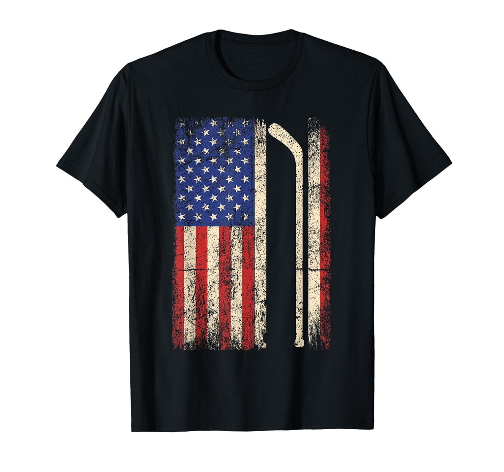 Hockey Usa American Flag Hockey T-Shirt - Fun Novelty Design for Adults - T-Shirt, Sweatshirt, Hoodie
