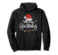 Merry Lights Red Santa Hat Family Hoodie - Custom Art Print Men Women - T-Shirt, Sweatshirt, Hoodie