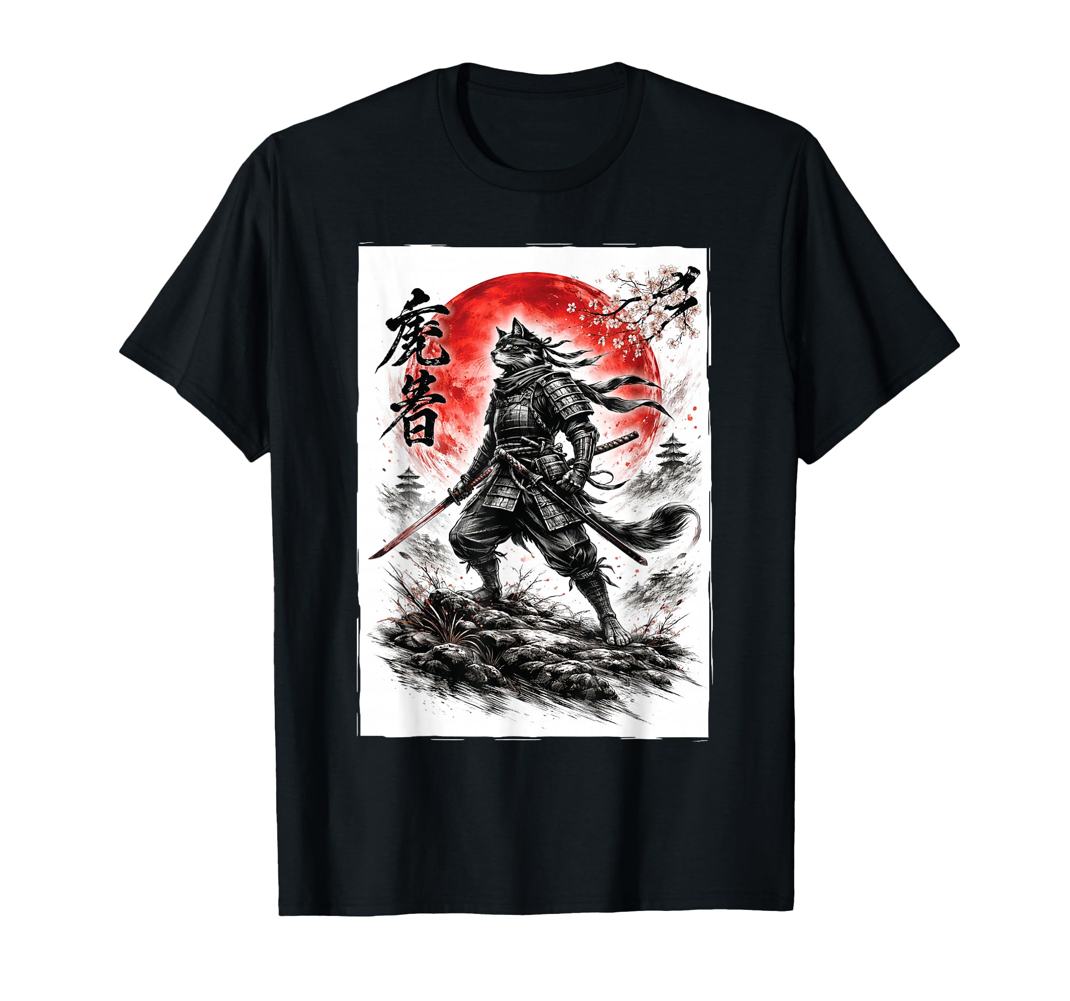 Samurai Cat Warrior Ink Japanese T-Shirt - Casual Everyday Wear Men Women - T-Shirt, Sweatshirt, Hoodie