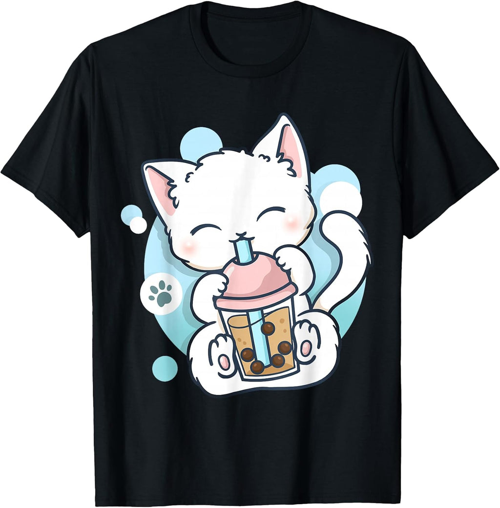 Cat Boba Tea Bubble Anime Kawaii Neko - Adult & Kids T-Shirts, Sweatshirts & Hoodies apparel design preview 1
