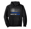 Distressed Thin Blue Line Flag Back Blue Hoodie - Streetwear Style Unisex - T-Shirt, Sweatshirt, Hoodie