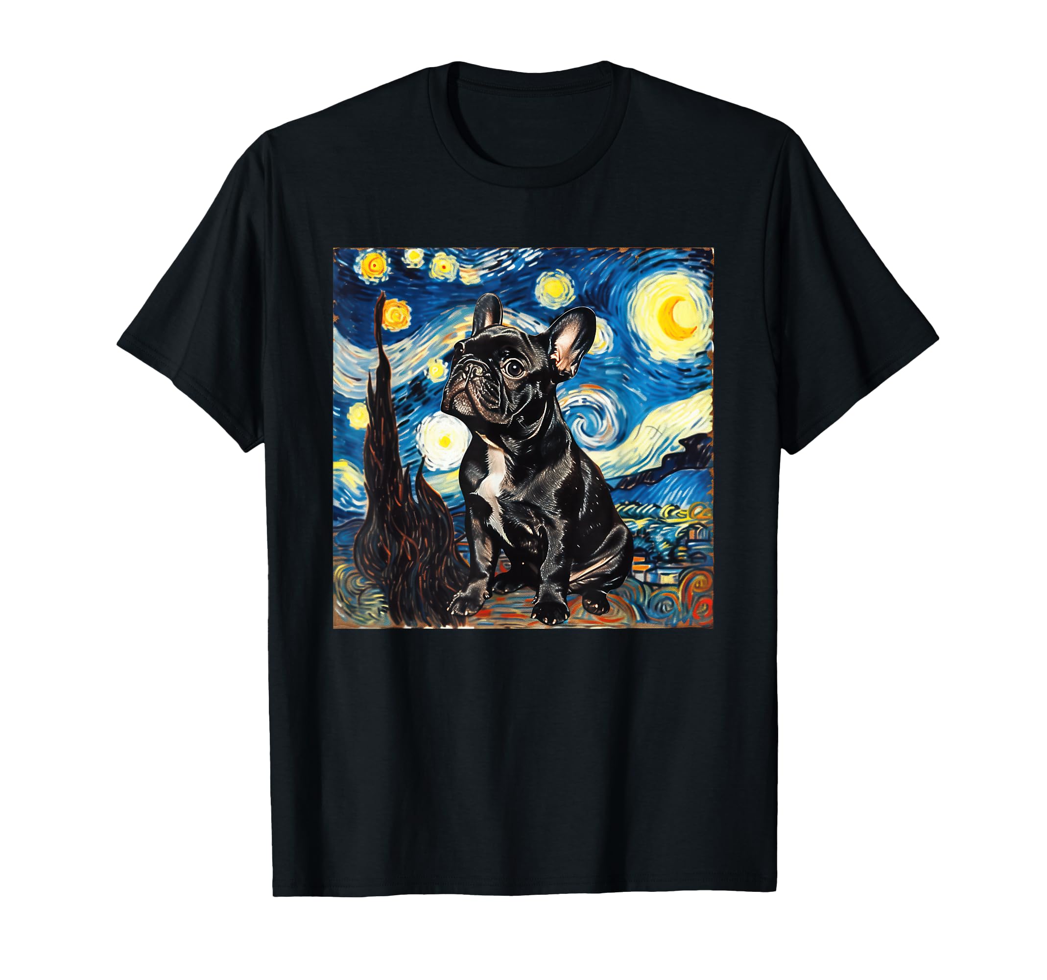 French Bulldog Dog Van Gogh Starry T-Shirt - Fun Novelty Design Unisex - T-Shirt, Sweatshirt, Hoodie