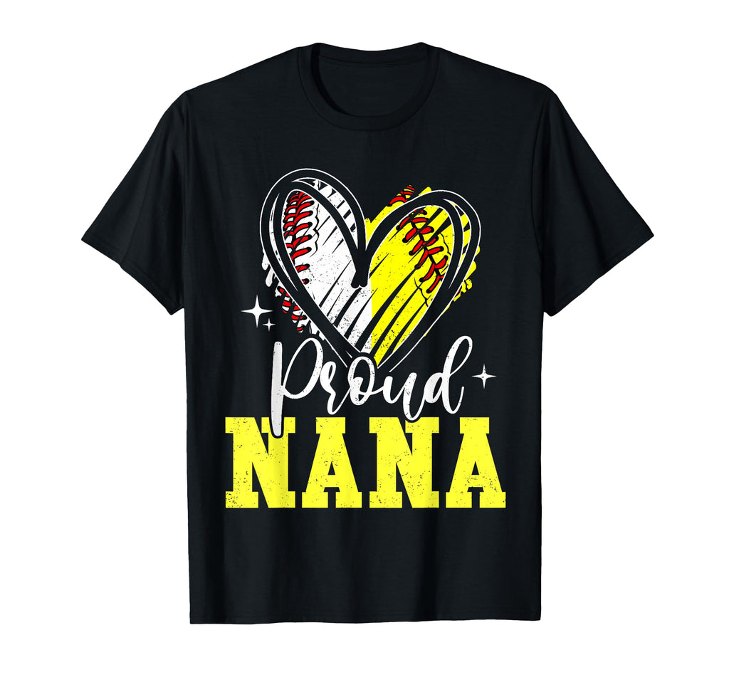 Proud Nana Baseball Softball Heart T-Shirt - Graphic Print for Adults - T-Shirt, Sweatshirt, Hoodie