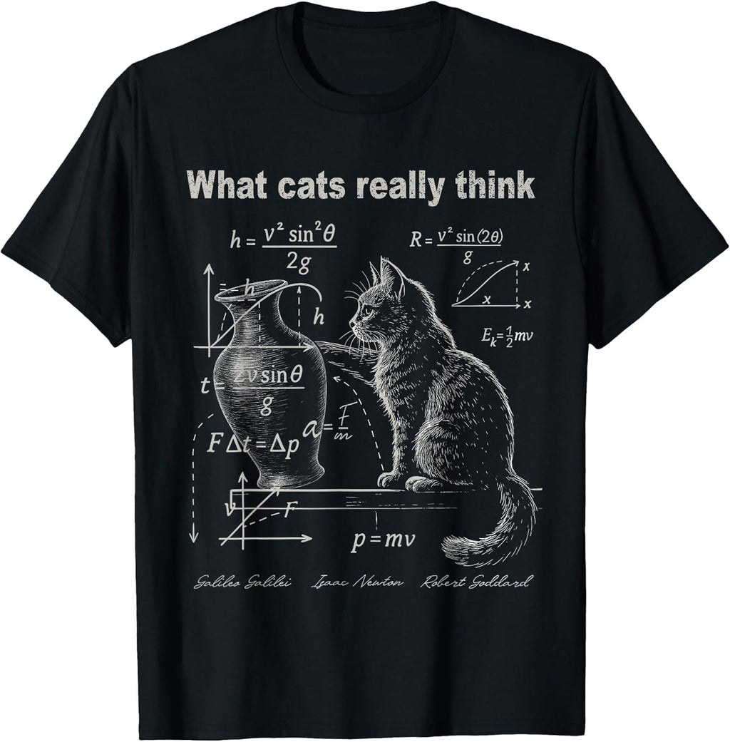 Funny Cat Physics Humor Design What Cats Really Think - Adult & Kids T-Shirts, Sweatshirts & Hoodies apparel design preview 1