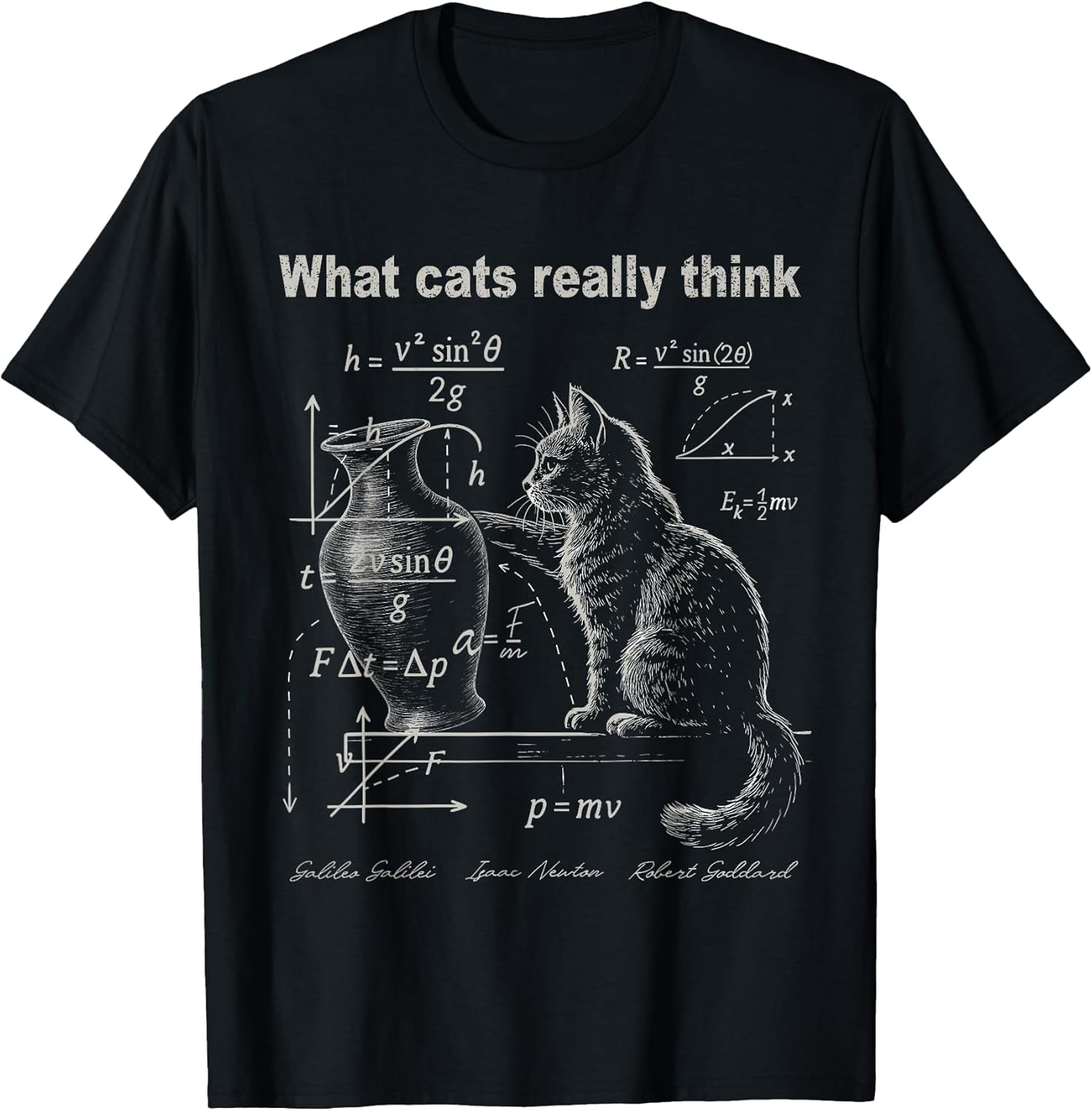 Funny Cat Physics Humor Design What Cats Really Think - Adult & Kids T-Shirts, Sweatshirts & Hoodies apparel design preview 1
