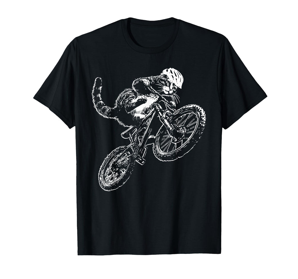 Cat Riding Bicycle Helmet Mountain T-Shirt - Custom Art Print for Adults - T-Shirt, Sweatshirt, Hoodie