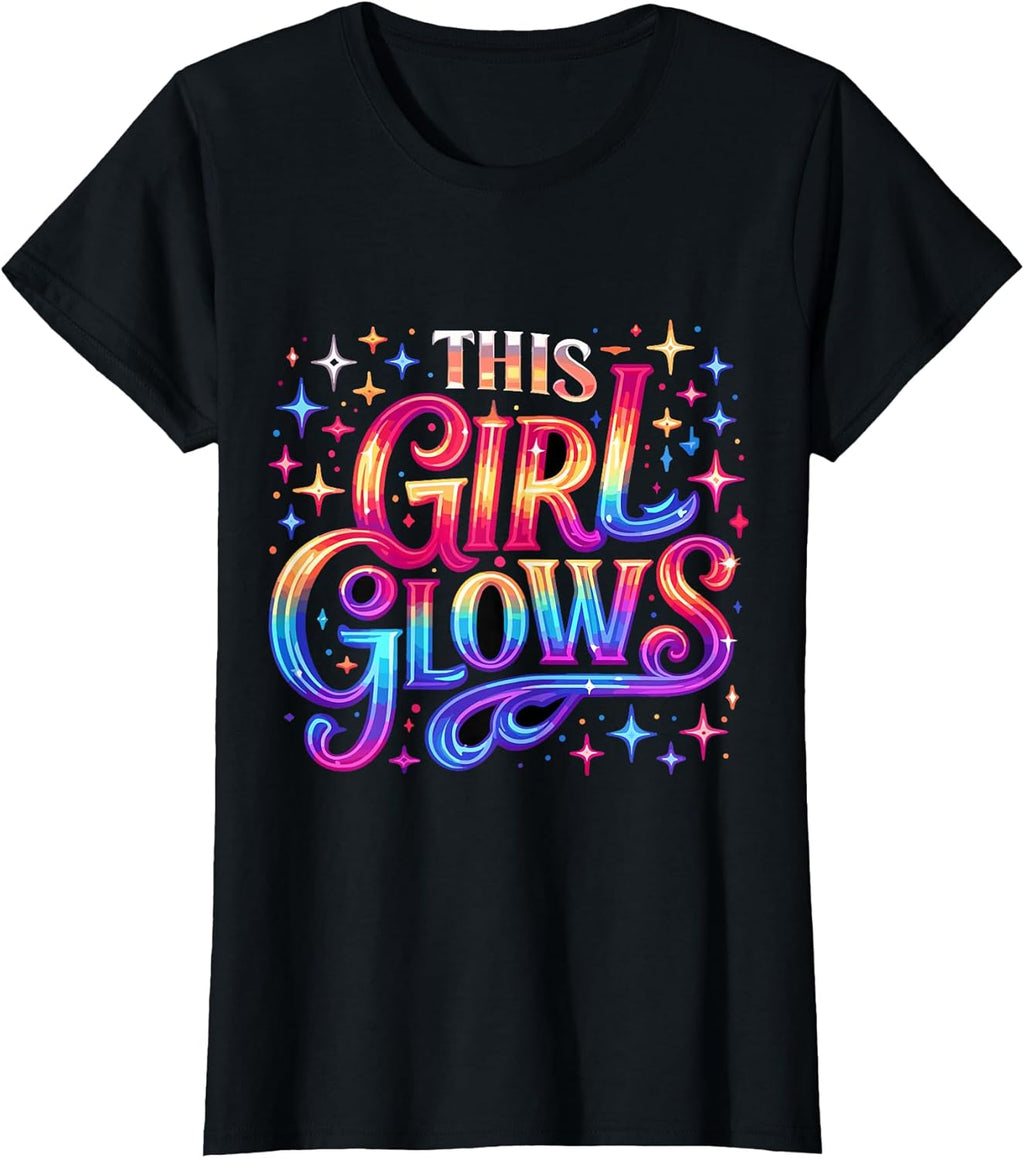 This Girl Glows 80s 90s Party - Adult & Kids T-Shirts, Sweatshirts & Hoodies apparel design preview 1