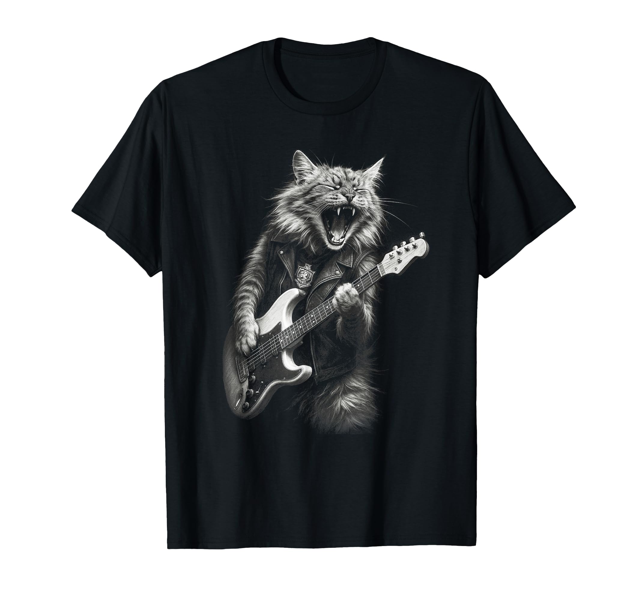 Rock Cat Playing Guitar Funny Guitar T-Shirt - Unique Graphic for Adults - T-Shirt, Sweatshirt, Hoodie