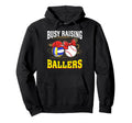 Busy Raising Ballers Volleyball Baseball Hoodie - Graphic Print for Adults - T-Shirt, Sweatshirt, Hoodie