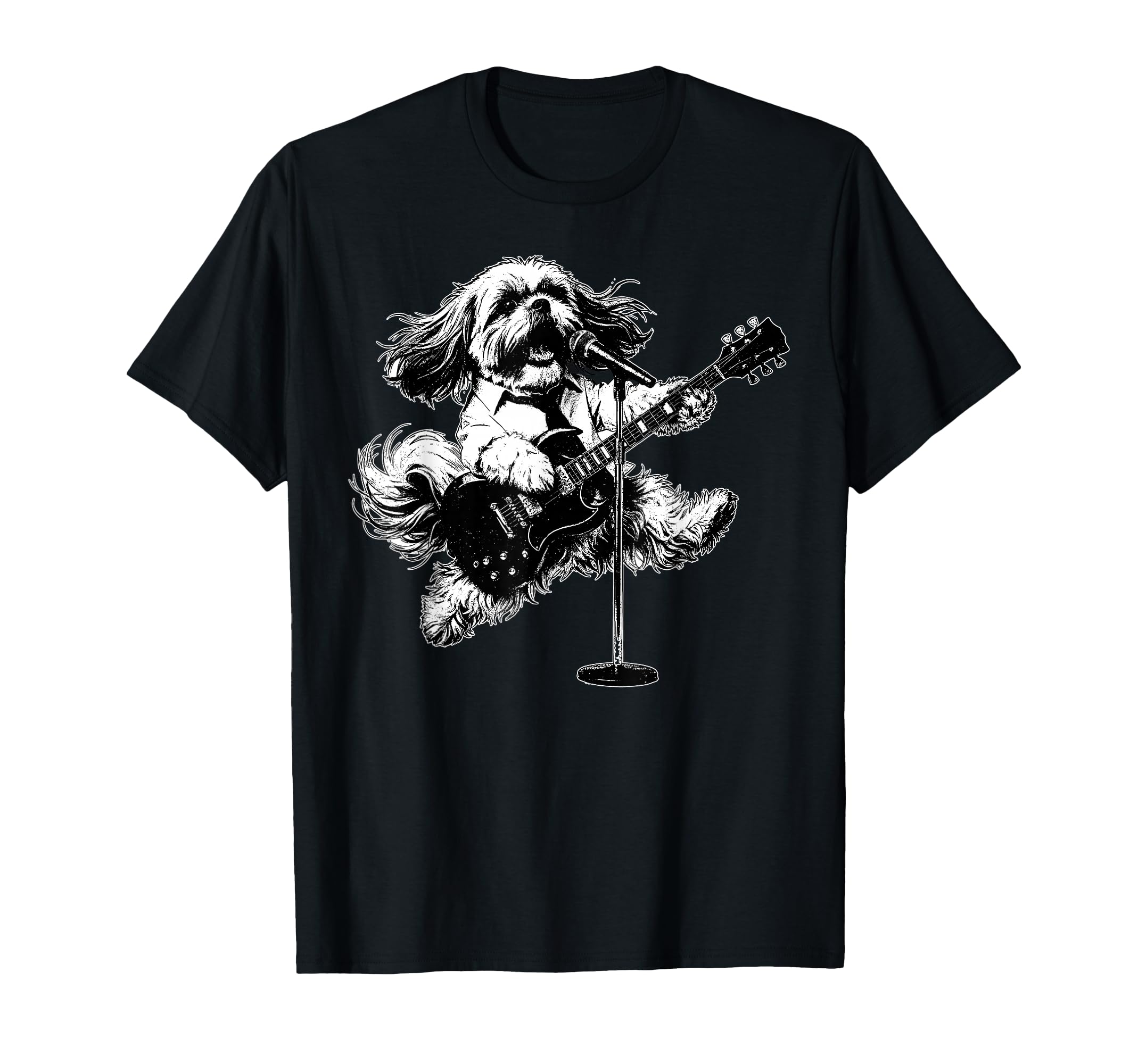 Shih Tzu Playing Guitar Rock T-Shirt - Aesthetic Graphic for Adults - T-Shirt, Sweatshirt, Hoodie