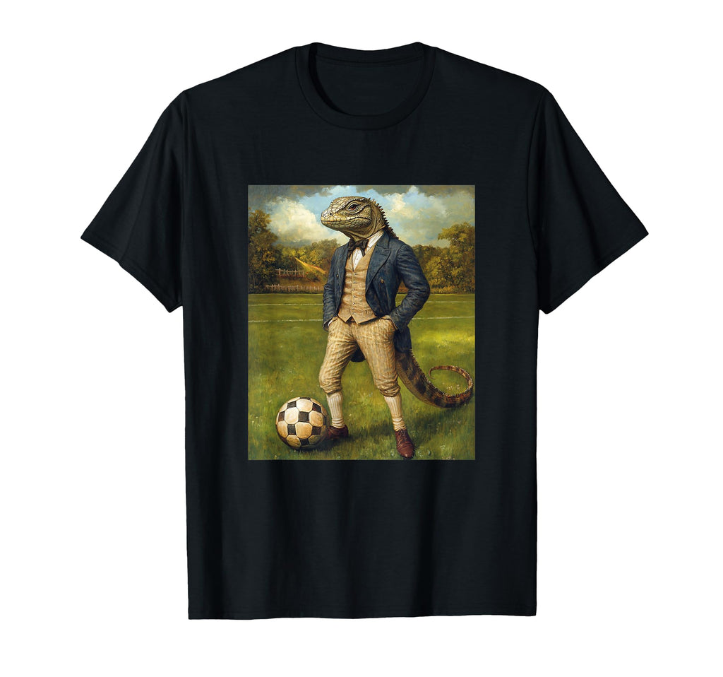 Funny Iguana Playing Soccer Weird T-Shirt - Custom Art Print for Adults - T-Shirt, Sweatshirt, Hoodie