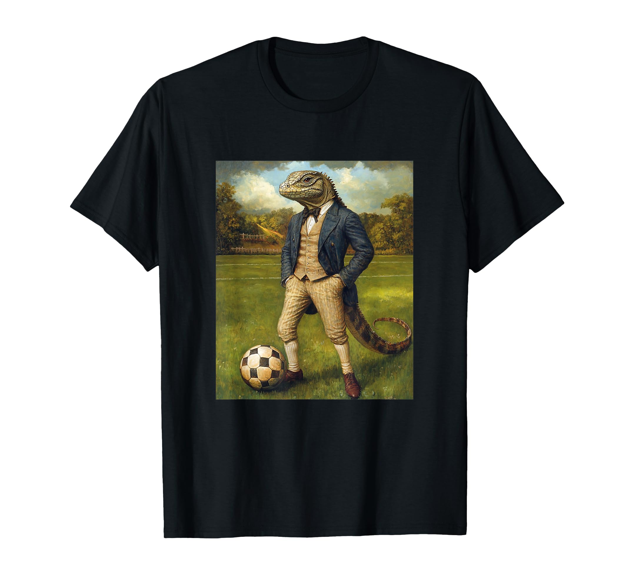 Funny Iguana Playing Soccer Weird T-Shirt - Custom Art Print for Adults - T-Shirt, Sweatshirt, Hoodie
