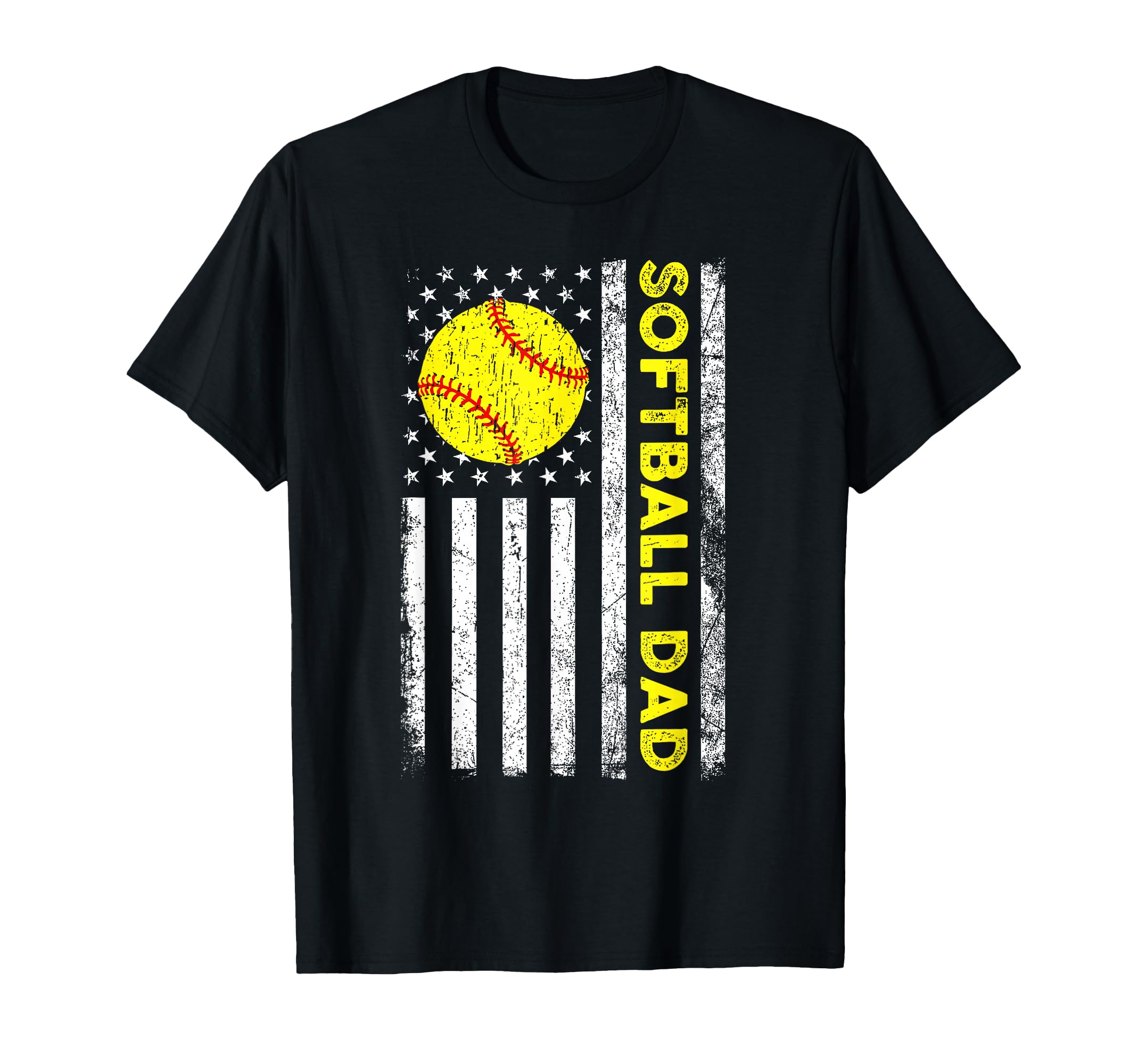 Softball Dad American Flag Happy T-Shirt - Unique Graphic for Adults - T-Shirt, Sweatshirt, Hoodie