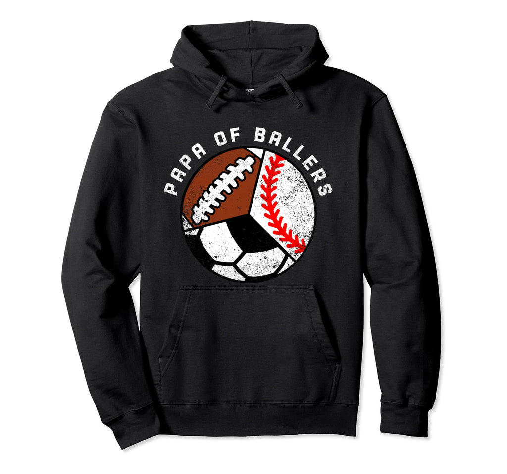 Papa Ballers Funny Baseball Soccer Hoodie - Minimalist Print for Adults - T-Shirt, Sweatshirt, Hoodie