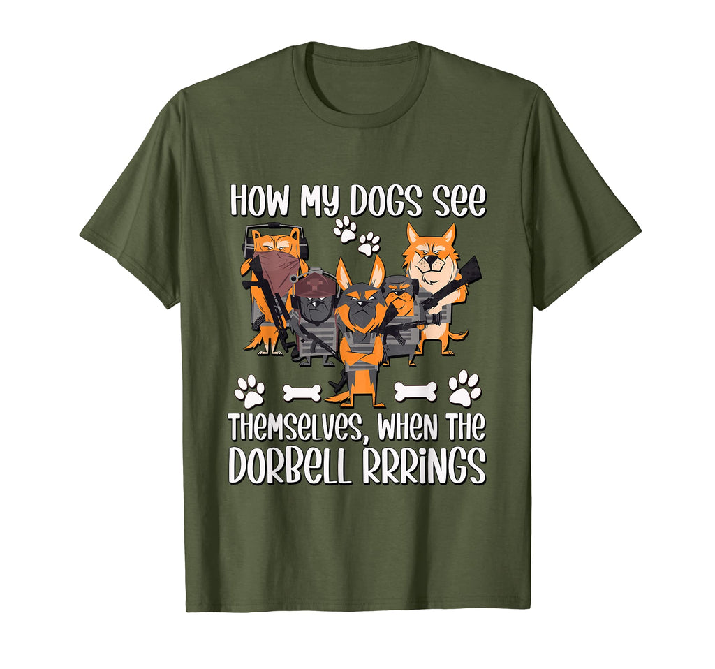 Olive Military Dog Pack Gun Decor T-Shirt - Minimalist Print for Adults - T-Shirt, Sweatshirt, Hoodie