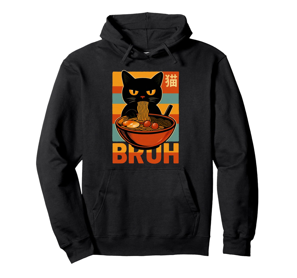 Funny Cat Bruh Meme Eating Ramen Hoodie - Custom Art Print Men Women - T-Shirt, Sweatshirt, Hoodie