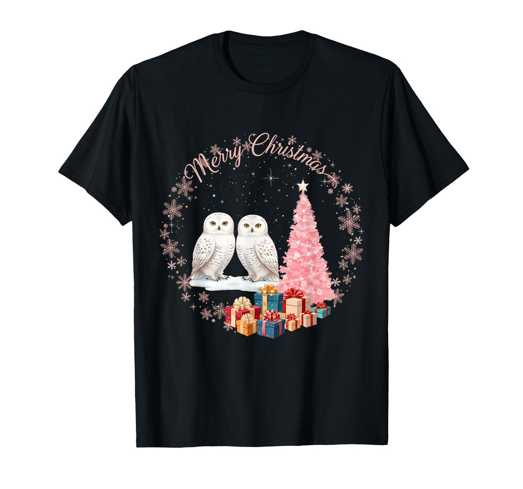 Owl Light Snow Merry Hat Santa T-Shirt - Custom Art Print Men Women - T-Shirt, Sweatshirt, Hoodie