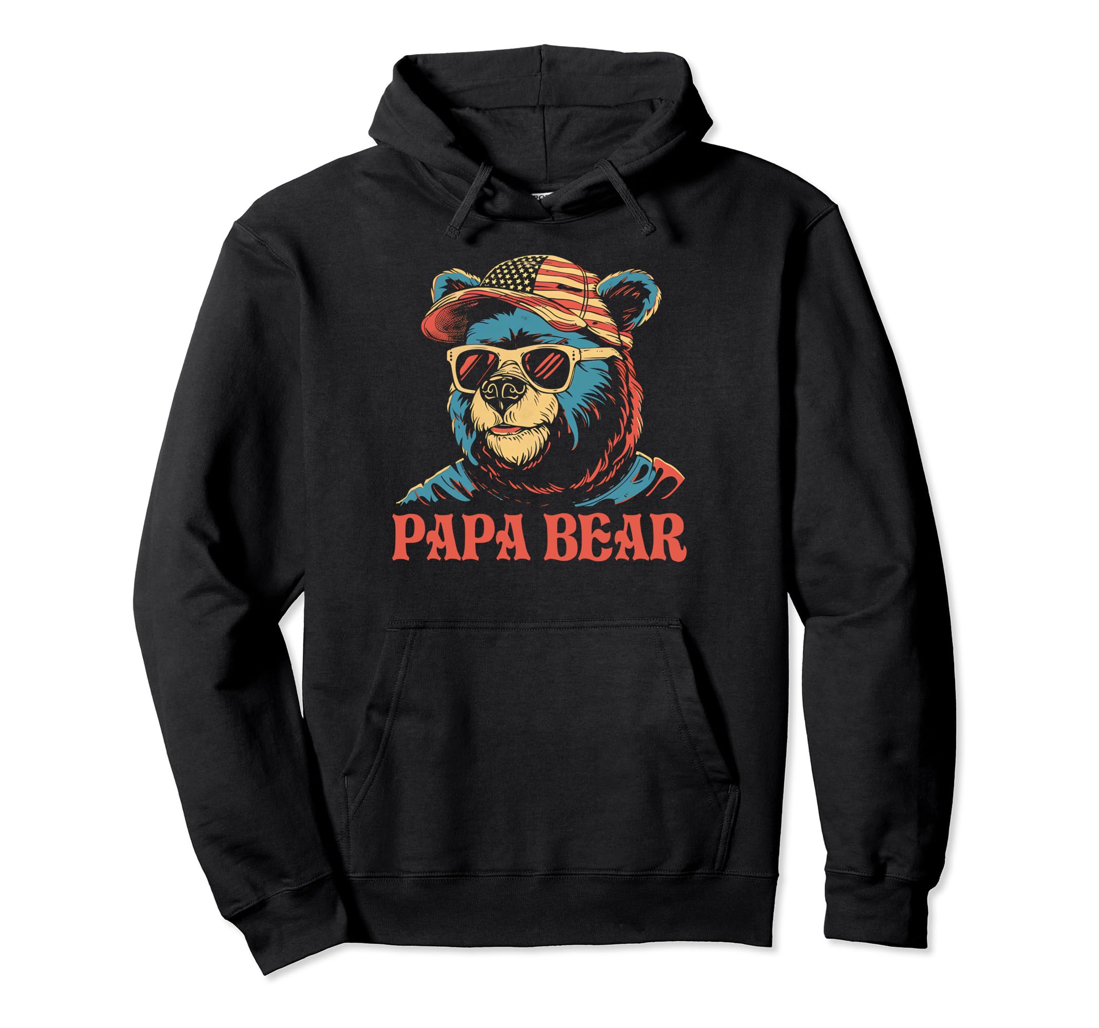 Papa Bear Fathers Day Usa Flag Hoodie - Casual Everyday Wear for Adults - T-Shirt, Sweatshirt, Hoodie