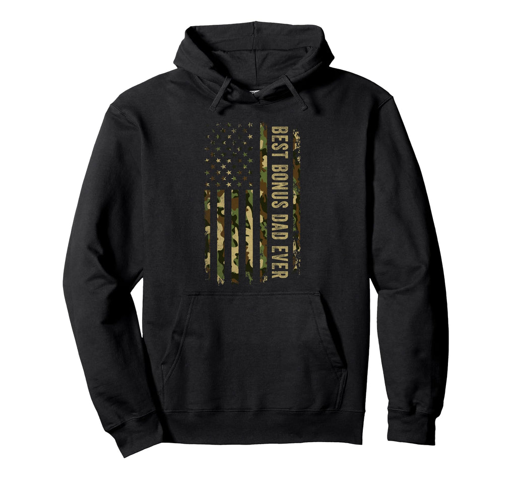 Best Bonus Dad Ever American Usa Flag Hoodie - Aesthetic Graphic Unisex - T-Shirt, Sweatshirt, Hoodie