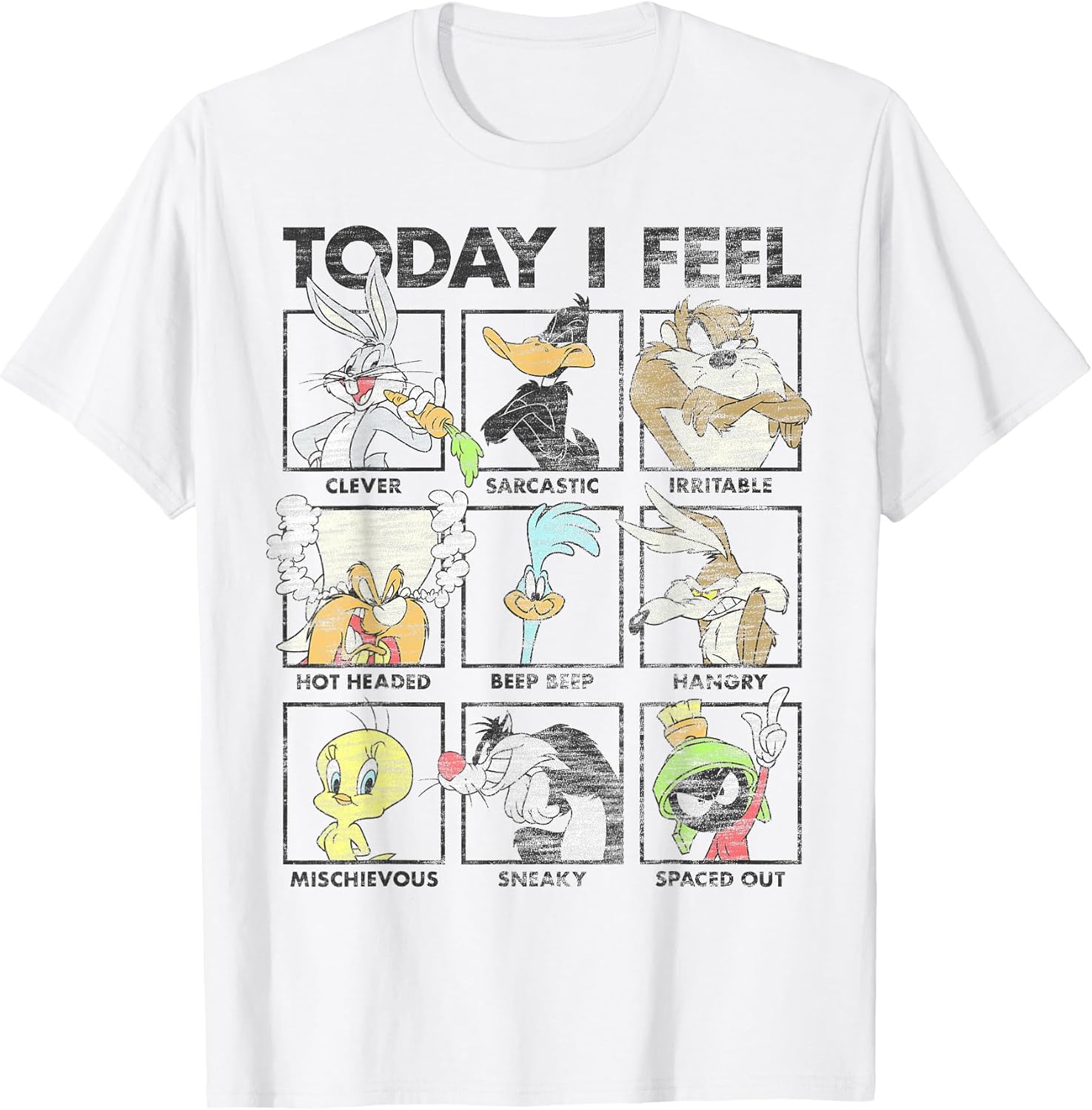 Today I Feel Distressed Character Box Ups - Adult & Kids T-Shirts, Sweatshirts & Hoodies apparel design preview 1